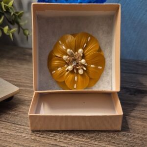 Leather Statement Flower Brooch With Embellishments And Faux Pearls Vintage?